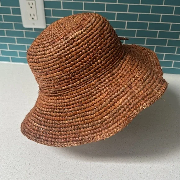 Tropical Trends brown woven natural straw wide brim floppy sun hat one size - Picture 5 of 8